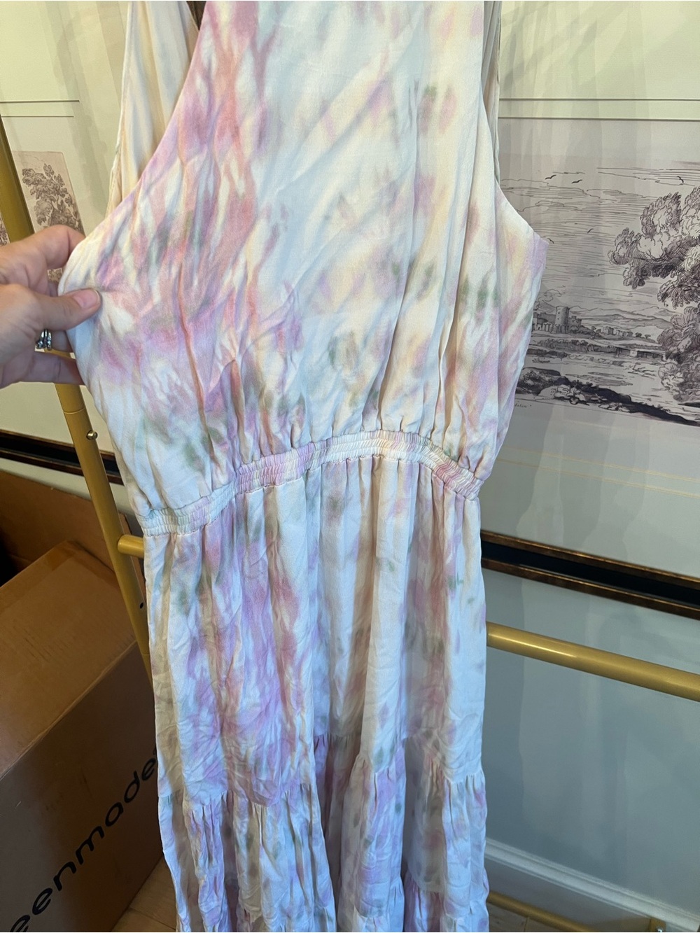 Anthropologie Dolan Pastel Pink & Cream Tie-Dye Maxi Dress - Picture 5 of 6